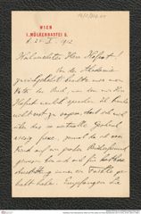 Nachlass Franz Steindachner, Brief von Fritz Lieben an Franz Steindachner (24.10.1912), Inv.Nr. 302.01, Seite 1